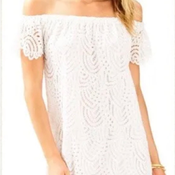 Lilly Pulitzer Jade Resort White Scalloped Lace Flutter Sleeve Mini Dress XS - Picture 9 of 9